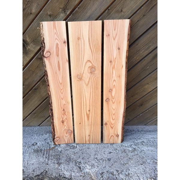 Tischplatte für Eigenbau im Set, unbesäumte Bohlen, Baumscheibe, Bretter, Lärche 90x60x2,5cm